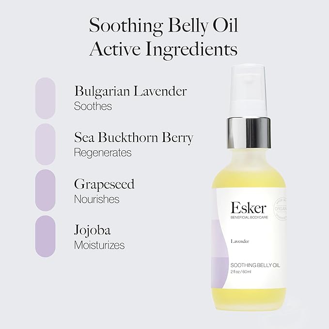 ESKER Natural Soothing Belly Oil | (2.0oz) | Plant-Based Formulated for Pre and Postpartum Skin | Designed to Fade Existing Stretch Marks and Prevent the Formation of New Ones | Cruelty Free-VivaGrace Women