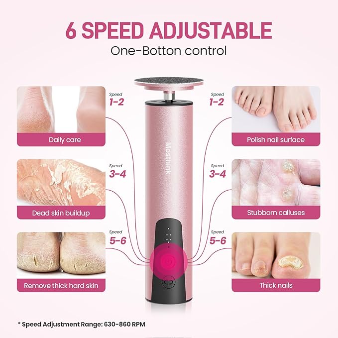 Electric Foot Callus Remover, 2 in 1 | 6 Speed Adjustable Foot File Nail Grinder with Sandpaper Disks, Professional Sander Pedicure Tool for Feet Dead Skin, Self Care Gifts for Women Mom Lover Friends-VivaGrace Women