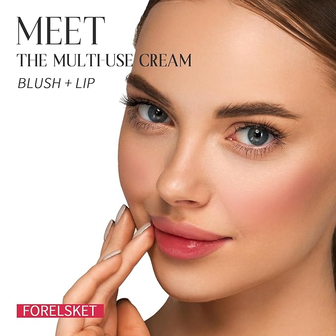 Blush Stick, Cream Blush for Cheeks and Lip Tint, Dewy Finish, Buildable & Blendable Color, Lightweight & Long-Lasting Formula | Forelsket-Cool Pink & Angled Blush Brush（0.53fl.oz）-VivaGrace Women