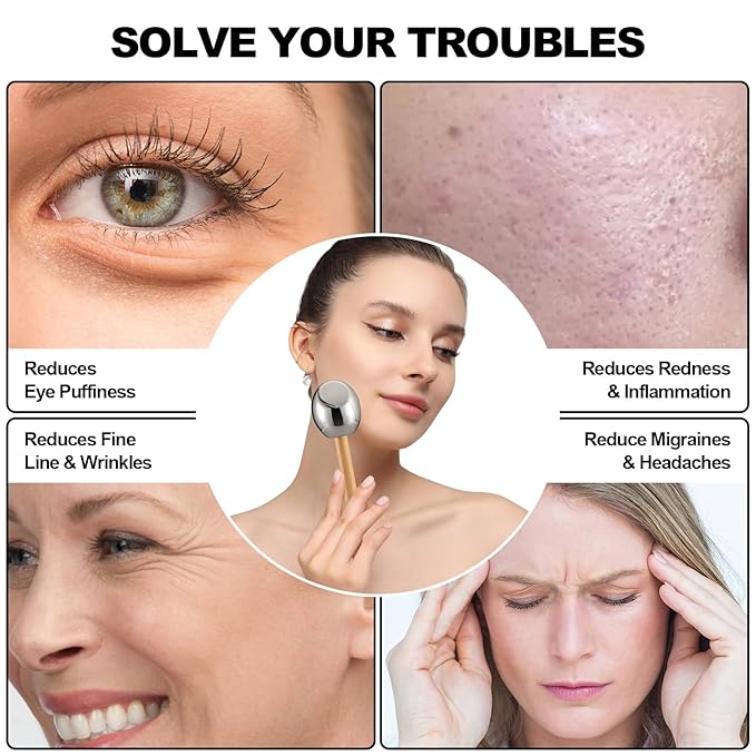 Ice Globes-Facial Skin Care Tools for Women,Ice Globes for Face-Unbreakable Steel Cooling Roller,Cryo Sticks for Face -Tighten Skin and Reduce Puffiness-VivaGrace Women