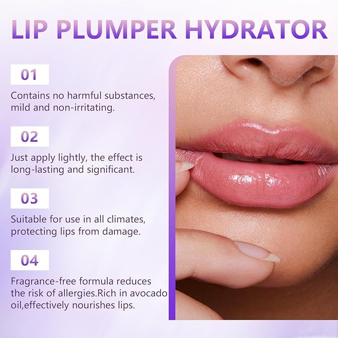 2Pcs Lip Plumper + Hydrator Lip Balm,Instant Volumizing Gloss with Hyaluronic Acid & Anti-Aging Ingredients,High-Shine Moisturizer for Smooth,Plump Lips,Cooling & Non-Sticky Formula-VivaGrace Women
