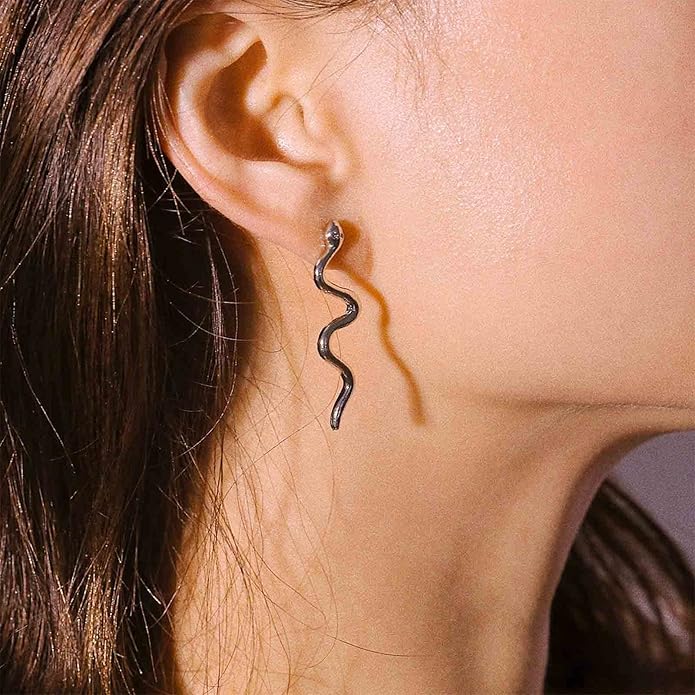 Vintage Snake Dangle Earrings Punk Snake Drop Earrings Gold Snake Stud Earrings Boho Serpent Earrings Jewelry for Women (Gold)-VivaGrace Women