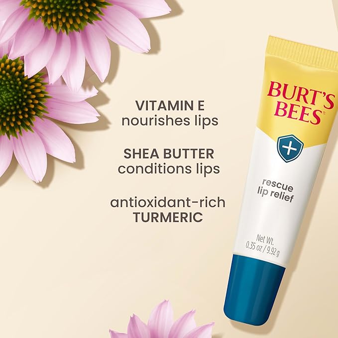Burt's Bees Rescue Lip Relief Lip Balm, With Shea Butter and Echinacea, Tint-Free, Natural Origin Lip Care, 3 Tubes, 0.35 oz.-VivaGrace Women