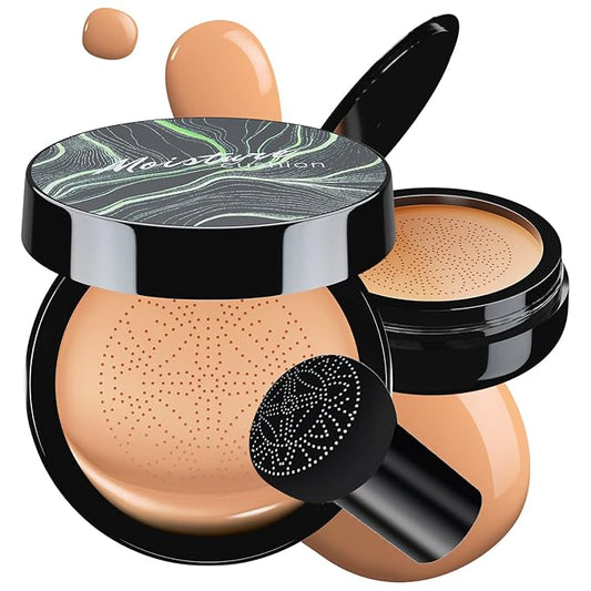 Mushroom Head Air Cushion CC Cream - BB Cream Foundation Makeup Moisturizing Concealer Long-Lasting, Cushion Foundation Full Coverage Self Adjusting for Mature Skin & All Skin Types （Medium Deep)-VivaGrace Women