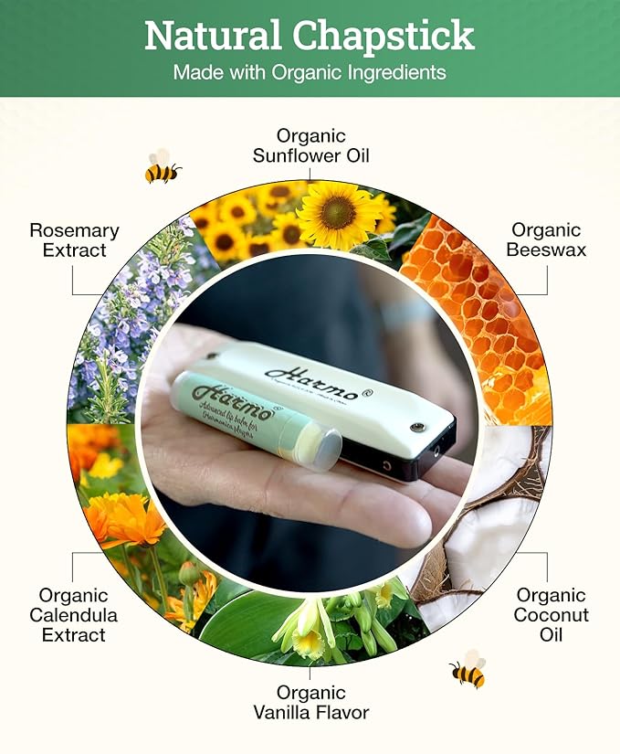 Harmo - Organic Lip Balm, Moisturizing Natural Lip Balm with Coconut Oil & Vitamin E, 3 Pack Mint Flavor - with Coconut Oil, Vitamin E- Made in USA-VivaGrace Women