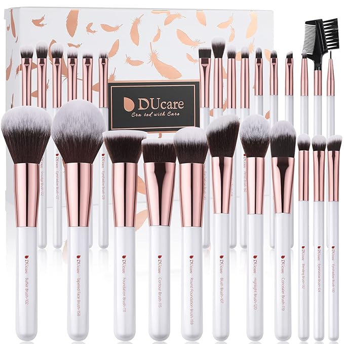 DUcare Makeup Brushes Set Professional 27Pcs Makeup Brushes Premium Synthetic Kabuki Foundation Blending Face Powder Blush Concealers Eye Shadows Make Up Brushes Kit White-VivaGrace Women