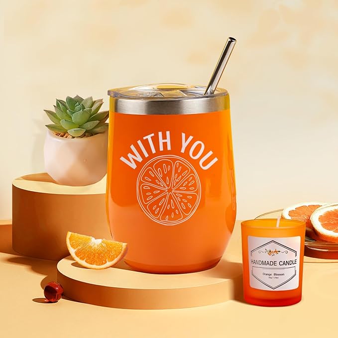 Orange-Themed Spa Gift Basket for Women - Self-Care Package, Birthday Box with Handmade Soap, Candle, Bath Bomb, Headband, and Towel-VivaGrace Women