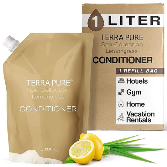 Terra Pure Spa Collection 1 Liter Conditioner Refill Bag For Soap Dispensers | Bulk Toiletries for Vacation Rentals, and Home Bathroom Showers | Green Tea Lemongrass | Single-VivaGrace Women