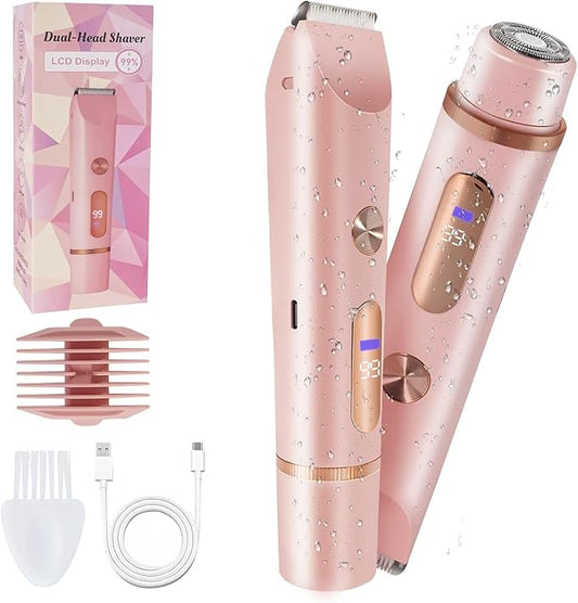 Bikini Trimmer for Women Electric Razors for Women Women's Electric Razor 2 in 1 Shaver Pubic Hair Trimmer Ipx7 Waterproof Wet Dry Use Bikini Shaver for Ladies Pubic, Legs, Face, Underarms (Pink)-VivaGrace Women