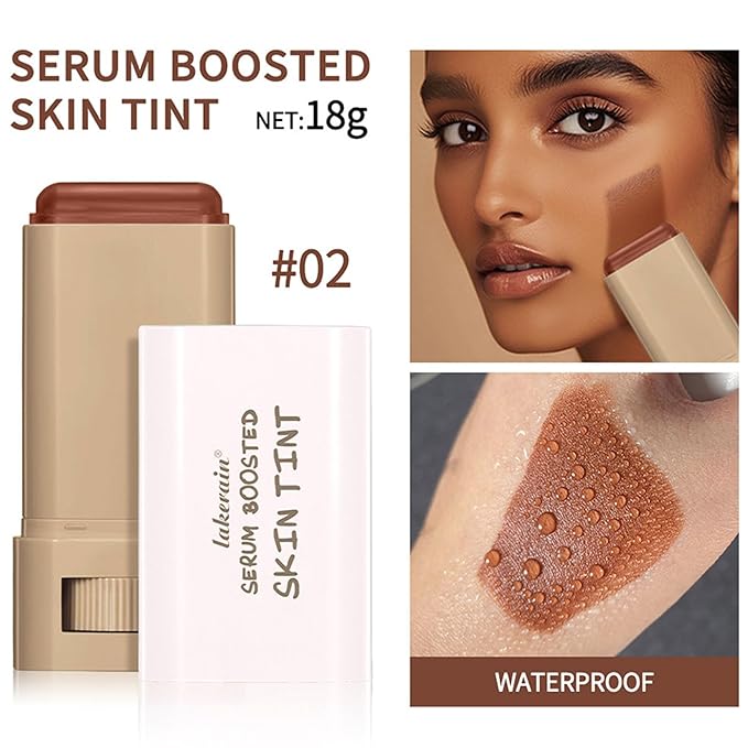 Multi-Use Foundation Stick Beauty Balm Serum Boosted Skin Tint, On-The-Go Tinted Solid Serum, Lightweight and Buildable Creamy Skin Tint Stick Makeup, Natural Finish(02#)-VivaGrace Women