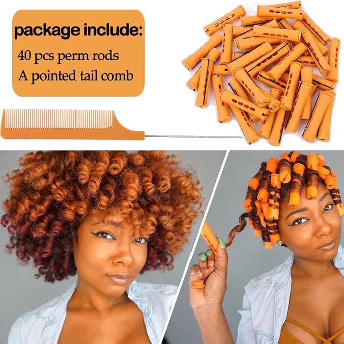 40pcs Cold Wave Perm Rods Set for Women's Long & Short Natural Hair - Plastic Orange Rollers for Curling and DIY Hairdressing-VivaGrace Women