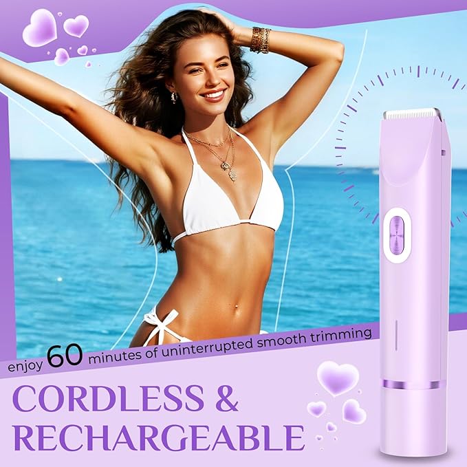 2025 New 2-in-1 Electric Bikini Trimmer for Women - Dual Head Electric Razor,Waterproof Painless Bikini Shaver, Pubic Hair Trimmer for Private Area & Body Hair, Purple-VivaGrace Women