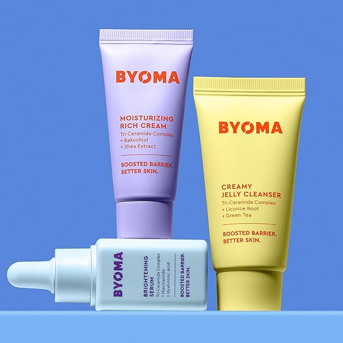 BYOMA So Bright Set - Barrier Repair Skincare Set for Brighter Skin - Creamy Jelly Cleanser, Brightening Face Serum & Ceramide Face Moisturizer - Alcohol Free Skin Care - 30ml, 15ml, 15ml-VivaGrace Women