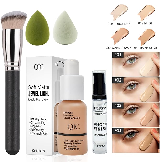 All In One Makeup Kit Full Kit, 3 Pcs Cream Contour Sticks,12 Colors Eyeshadow Palette,Full Coverage Foundation, 6 Colors Lipstick Set, Waterproof Eyeliner and Mascara(102# Nude)-VivaGrace Women
