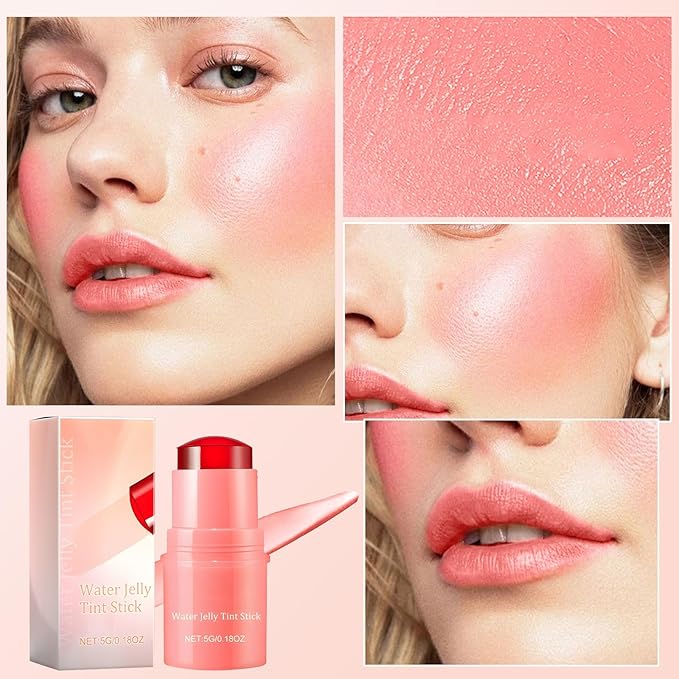 Milk Jelly Blush Cooling Water Jelly Tint, Milk Jelly Tint Jelly Blush Stick, Milk Lip And Cheek Stick, Sheer Lip & Cheek Stain, Jelly Tint Makeup (Pink, Free Size)-VivaGrace Women