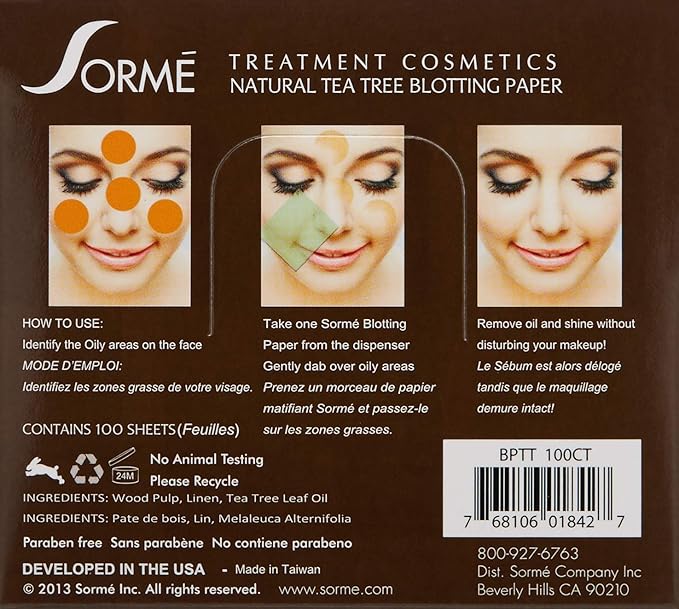 Sorme' Treatment Cosmetics Blotting Paper, Tea Tea, 0.5 oz.-VivaGrace Women