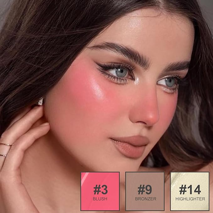 3Pcs Liquid Contour Makeup Trio with Bronzer Shade, Blush, Highlighter for Sculpted Makeup, Matte Finish Liquid Contour Set Easy to Create a Lightweight Look, Longwear Waterproof Formula (4, 7, 12)-VivaGrace Women