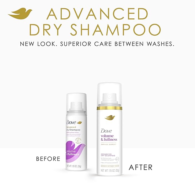 Dove Advanced Dry Shampoo Volume & Fullness Refresh & Revive Flat Hair Without Water for 2 Days of Freshness & Bounce 1.15 oz-VivaGrace Women