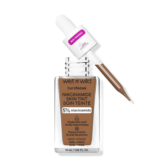 wet n wild Bare Focus Skin Tint, 5% Niacinamide Enriched, Buildable Sheer Lightweight Coverage, Natural Radiant Finish, Hyaluronic & Vitamin Hydration Boost, Cruelty-Free & Vegan - Deep-VivaGrace Women