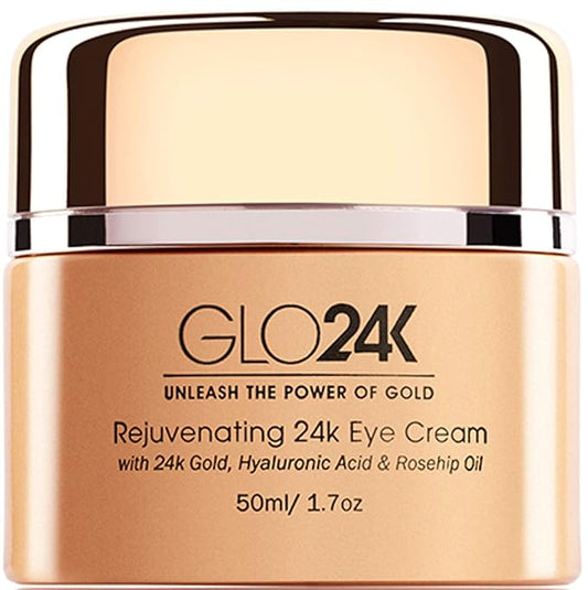 GLO24K Eye Cream with 24k Gold, Hyaluronic Acid, Rosehip Oil, and Vitamins. Minimizes wrinkles and fine-lines around the eyes-VivaGrace Women