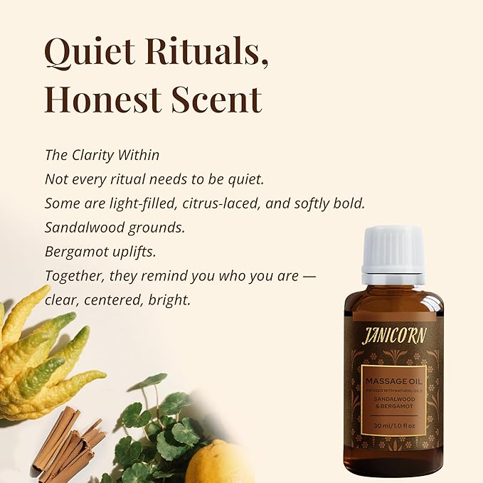 Sandalwood & Bergamot Botanical Massage Oil – Lightweight Body Oil with Jojoba & Almond – Wood & Citrus Aroma for Deep Massage, Fascia Release & Self-Care, 30ml (1.0 fl oz)-VivaGrace Women