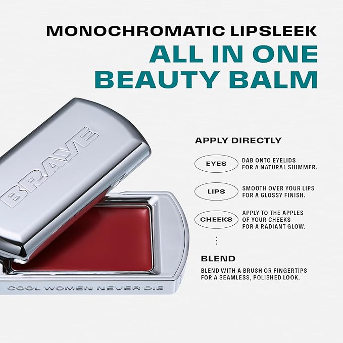 BRAYE Lipsleek Lip Balm, Monochromatic Cream Blush 2-in-1 Face Makeup, Hydrating & Mood Buildable, Vegan + Cruelty-Free Glow for Cheeks l 03 Posh-VivaGrace Women