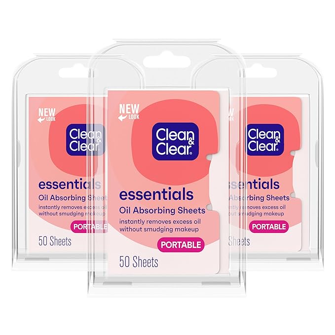 Clean & Clear Oil Absorbing Facial Sheets, Portable Blotting Papers for Face & Nose, Absorbing Blotting Sheets for Oily Skin to Instantly Remove Excess Oil & Shine, 3 x 50 ct-VivaGrace Women