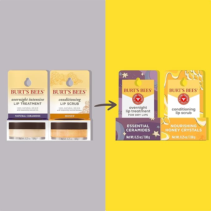 Burt’s Bees Conditioning Lip Scrub and Overnight Intensive Lip Treatment, With Ceramides, College Back to School Dorm Essentials, Exfoliates and Hydrates Lips 8 Hours, Natural Origin, 2 Jars, 0.25 oz-VivaGrace Women