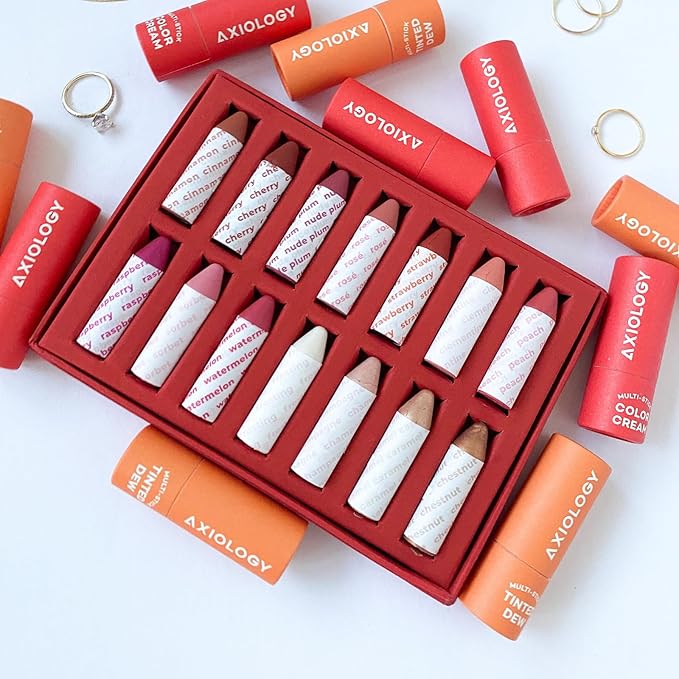 Axiology Multi Stick Crayons For Eyes, Lips, Cheeks Gift Set 14 Balmies - Creamy Buildable Lightweight Moisturizing Blush Face Sticks Contour & Highlighter All Day Wear Face Makeup (Super Fan Pack)-VivaGrace Women