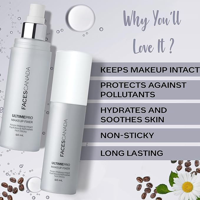 Faces Canada UltimePro Makeup Fixer Spray | Keeps Makeup Intact & Long-Lasting | Hydrating, Non-Sticky Mist for Fresh Finish | Lightweight & Refreshing | 1.69 Fl Oz (50ml)-VivaGrace Women