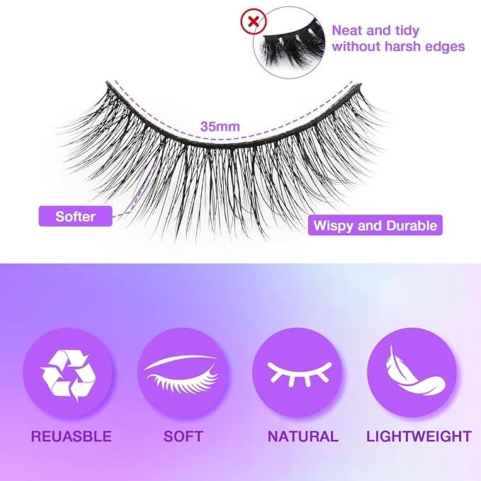 Wispy False Eyelashes Kit With Bond, Seal and Tweezer, 7 Pairs Natural Look Fake Cat Eye Lashes Strips Thin Band Extensions Waterproof Easy Eyelashes for Beginners RQ46-VivaGrace Women