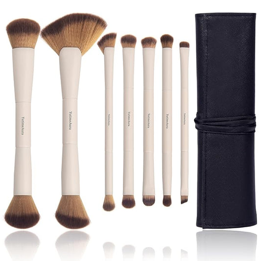 Makeup Brushes, Dual End Makeup Brush Set 7 Pcs, Foundation Contour Powder Concealer Eye Shadows Blush Make Up Brushes, Travel Gift Set, Cruelty-Free-VivaGrace Women