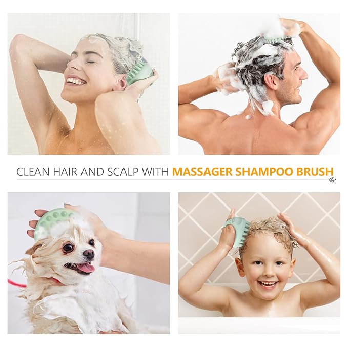 Sndyi Scalp Massager Shampoo Brush, Scalp Scrubber with Soft Silicone Bristles, Scalp Exfoliator for Dandruff Removal, Scalp Massager for Hair Growth, Wet Dry Hair Brush for Scalp Care, Green-VivaGrace Women