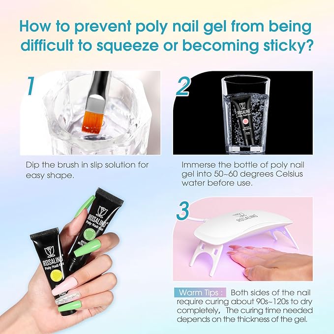 ROSALIND Poly Nail Gel Colors Kit -14 Colors +72 Nail Art Accessories kit Poly Nails Gel Kit Starter Kit with Mini UV Lamp Slip Solution Poly Nail Art Tools for Beginners with Everything-VivaGrace Women