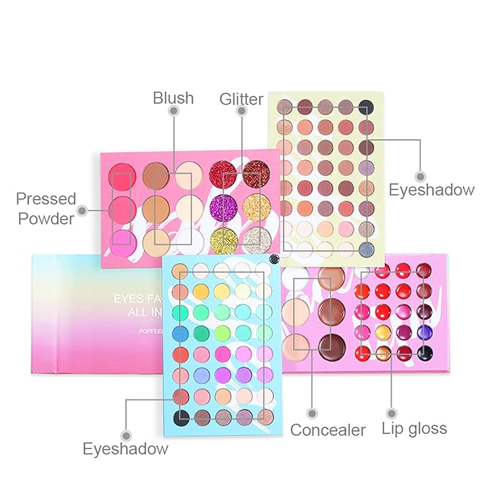 All-in-One Makeup Gift Set Carry All Makeup Kit for Women Full Kit With Makeup Case Lipgloss Lipstick Concealer Blush Foundation Face Powder Eyeshadow Palette Cosmetic Palette #1-VivaGrace Women