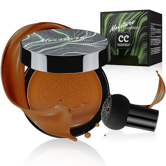 Mushroom Head Air Cushion CC Cream Foundation - Moisturizing & Long-Lasting BB Cream Concealer Makeup Base for All Skin Types, Brighten Long - Lasting Even Color Correcting Concealer (Deep)-VivaGrace Women