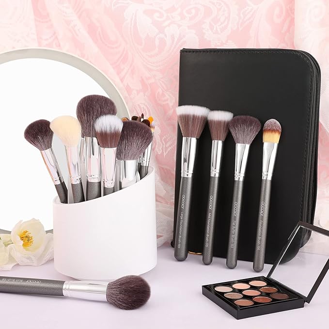 Docolor Professional Makeup Brush Set 29Pcs Makeup Brushes Valentines Day Gifts Premium Goat Synthetic Fiber Foundation Face Powder Blush Concealer Eyeshadows Make Up Brushes with PU Leather Case-VivaGrace Women
