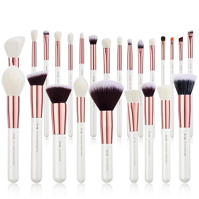Jessup Brand 25pcs Professional Makeup Brush set Beauty Cosmetic Foundation Power Blushes eyelashes Lipstick Natural-Synthetic Hair Brushes set (Pearl White/Rose Gold)-VivaGrace Women