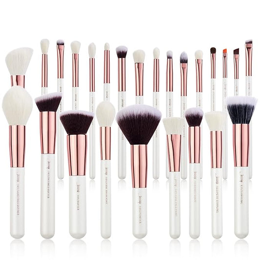 Jessup Brand 25pcs Professional Makeup Brush set Beauty Cosmetic Foundation Power Blushes eyelashes Lipstick Natural-Synthetic Hair Brushes set (Pearl White/Rose Gold)-VivaGrace Women