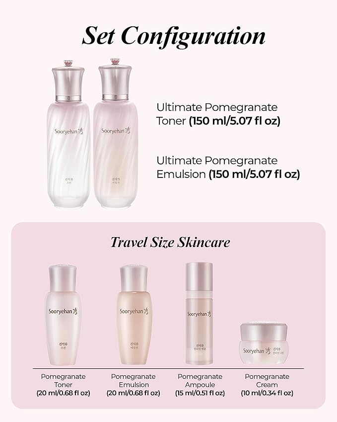 Sooryehan Ultimate Pomegranate (Skincare Set, 12.3fl oz) - Improved Skin Elasticity, Reduced Pores/Wrinkles & Gentle Exfoliation, Vitamin C, Adenosine & Niacinamide-VivaGrace Women