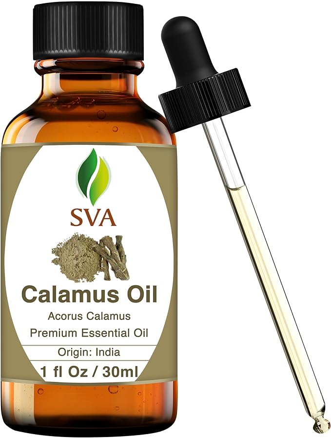 SVA Calamus Essential Oil – 1 Fl Oz – 100% Natural Calamus Oil - for Diffuser, Hair Care, Face, Skin Care, Aromatherapy, Scalp and Body Massage, Soap and Candle Making – with Dropper-VivaGrace Women