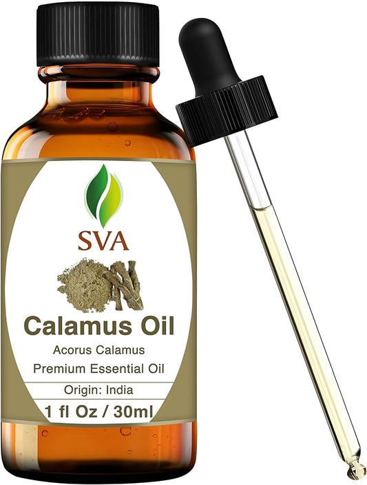 SVA Calamus Essential Oil – 1 Fl Oz – 100% Natural Calamus Oil - for Diffuser, Hair Care, Face, Skin Care, Aromatherapy, Scalp and Body Massage, Soap and Candle Making – with Dropper-VivaGrace Women