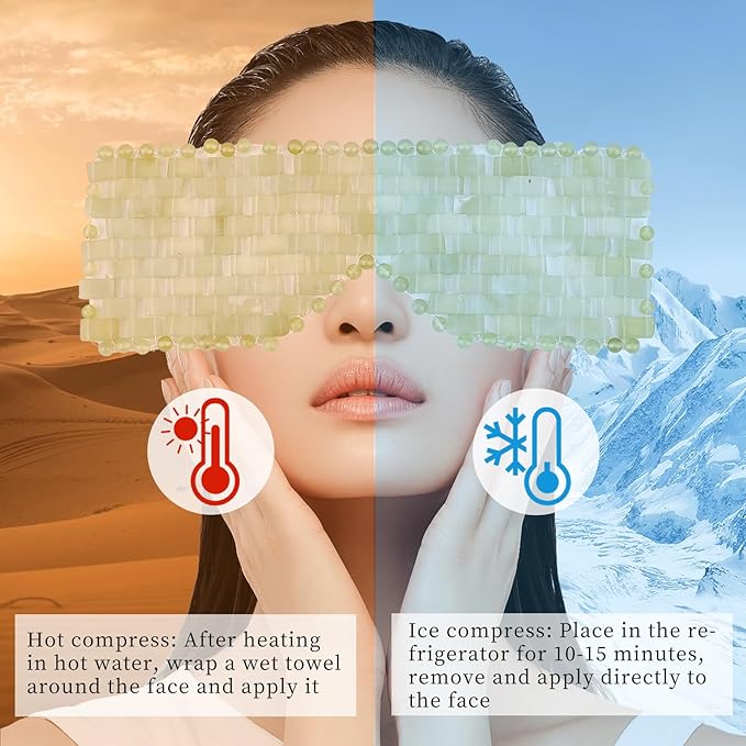Jade Eye Mask, Eye Mask for Relaxation, Reusable Jade Eye Mask Hot or Cold Using Jade Mask Eyes Sleeping Mask for Alleviate Puffiness Face Massage Relax Eyes Meditation Beauty-VivaGrace Women