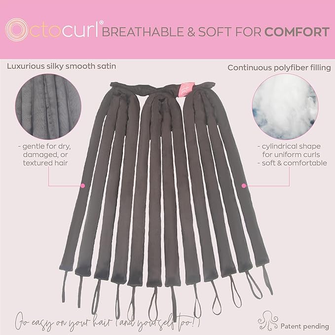 Octocurl Heatless Hair Curler - No Headband Octopus Curler - Overnight Curls for Short Hair (Satin - Black)