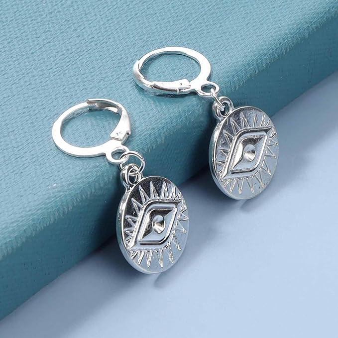 Evil Eye Coin Earrings Silver Disc Drop Earrings Evil Eye Hoop Earrings Vintage Lucky Charm Earrings Jewelry for Women and Girls-VivaGrace Women