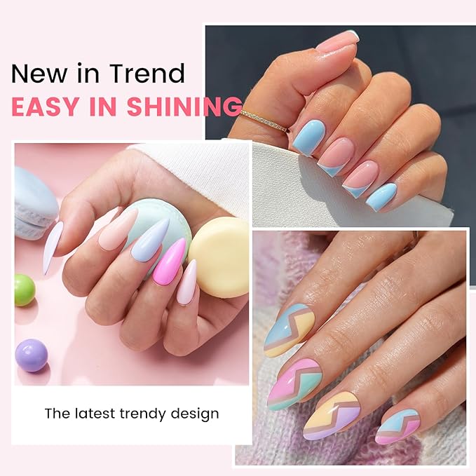 Gel Nail Polish Kit with U V Light, Hema-Free Light Baby Pink Blue Purple Nude Pink Summer Gel Polish Set with Base & Top Coat Chrome Nail Powder, 4 Colors Mini Salon Nail Art Starter Gift for Women-VivaGrace Women