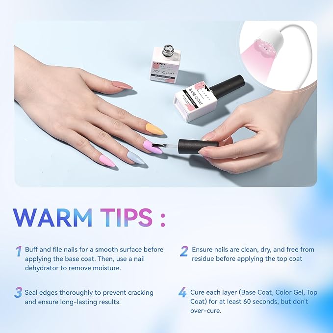 Makartt 2 Pcs Gel Top Coat and Base Coat Set - No Wipe Shine Finish Soak Off Base Top Coat Long Lasting for Gel Nail Polish, LED UV Lamp Need, Salon Quality Nail Manicure Gifts, 10ML-VivaGrace Women