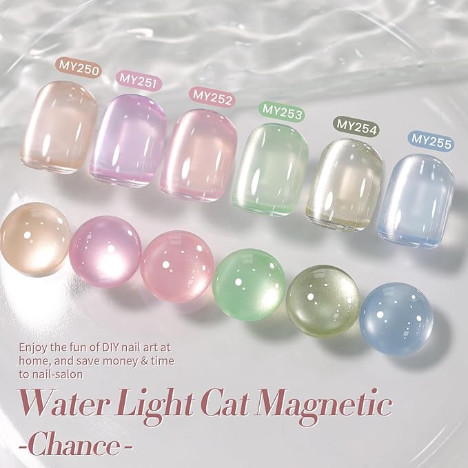 Born Pretty Pastel Magnetic Gel Nail Polish,Water Light Cat Magnetic Eye Gel Jelly Glass Crystal Nail Polish Glitter Shimmer Auroras Magnetic Gel Nail Art Manicure Kit 6PCS-VivaGrace Women
