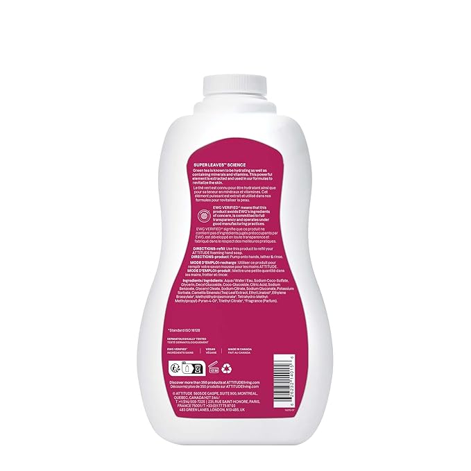ATTITUDE Foaming Hand Soap, EWG Verified, Plant and Mineral-Based Ingredients, Vegan and Cruelty-free Personal Care Products, Herbal Musk, Bulk Refill, 35.2 Fl Oz