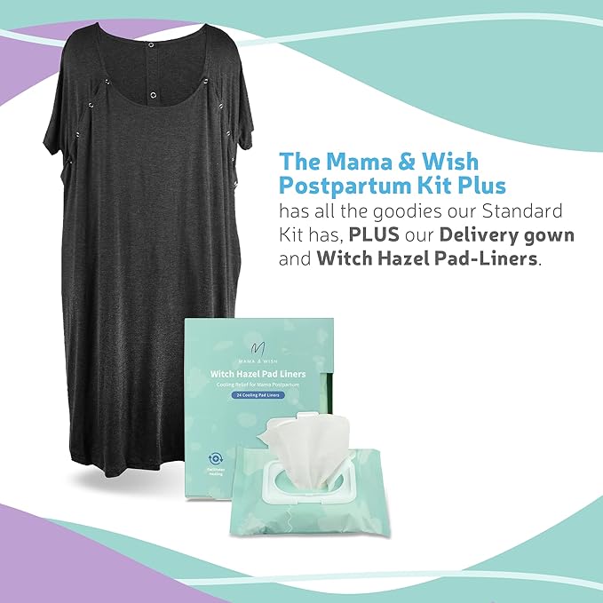 Postpartum Care Kit for Mom (14-Piece) - Includes Labor and Delivery Gown, Peri Bottle, Witch Hazel Foam, Pad Liners & More! with Hospital Essentials for Women After Birth-VivaGrace Women